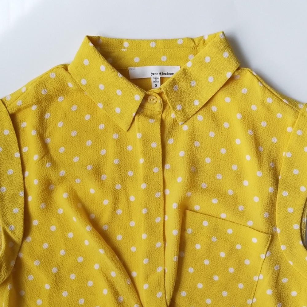 June & Hudson yellow polka dot front knot blouse - Picture 5 of 7